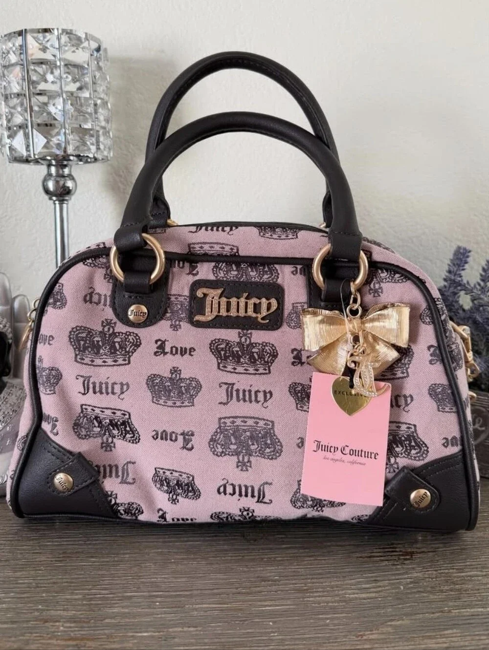 Juicy Couture Pink Crown-Print Satchel Handbag